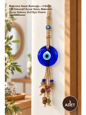 Yenilig 3 Adet Makrome Nazar Boncuğu – 4 No 11 cm Dekoratif Duvar Süsü, Makrome Duvar Dekoru, Evil Eye Charm