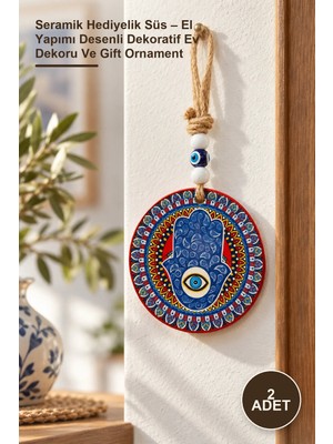 Yenilig 2 Adet Seramik Hediyelik Süs – El Yapımı Desenli Dekoratif Ev Dekoru ve Gift Ornament