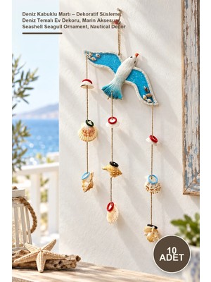 Yenilig 10 Adet Deniz Kabuklu Martı – Dekoratif Süsleme, Deniz Temalı Ev Dekoru, Marin Aksesuar, Seashell Seagull Ornament, Nautical Decor