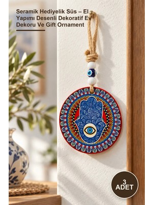 Yenilig 3 Adet Seramik Hediyelik Süs – El Yapımı Desenli Dekoratif Ev Dekoru ve Gift Ornament