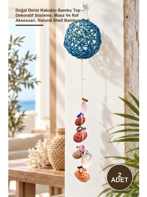 Yenilig 2 Adet Doğal Deniz Kabuklu Bambu Top – Dekoratif Süsleme, Masa ve Raf Aksesuarı, Natural Shell Bamboo Ball