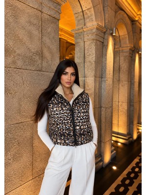 Elora Atelier ÇİFT TARAFLI LEOPAR DESENLİ ŞİŞME YELEK