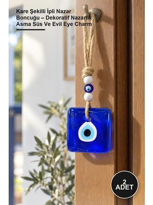 Yenilig 2 Adet Kare Şekilli Ipli Nazar Boncuğu – Dekoratif Nazarlık Asma Süs ve Evil Eye Charm