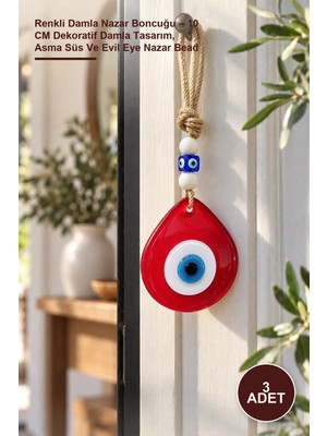 Yenilig 3 Adet Renkli Damla Nazar Boncuğu – 10 cm Dekoratif Damla Tasarım, Asma Süs ve Evil Eye Nazar Bead