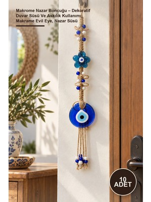 Yenilig 10 Adet Makrome Nazar Boncuğu – Dekoratif Duvar Süsü ve Askılık Kullanımı, Makrame Evil Eye, Nazar Süsü