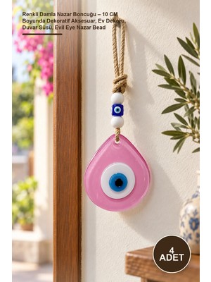 Yenilig 4 Adet Renkli Damla Nazar Boncuğu – 10 cm Boyunda Dekoratif Aksesuar, Ev Dekoru, Duvar Süsü, Evil Eye Nazar Bead