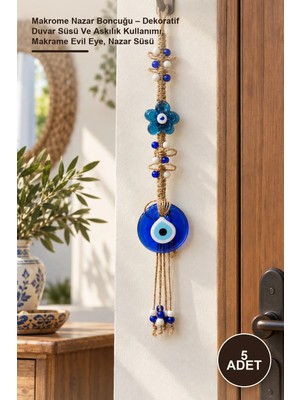 Yenilig 5 Adet Makrome Nazar Boncuğu – Dekoratif Duvar Süsü ve Askılık Kullanımı, Makrame Evil Eye, Nazar Süsü
