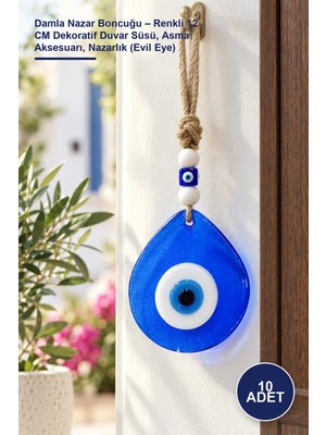 Yenilig 10 Adet Damla Nazar Boncuğu – Renkli 12 cm Dekoratif Duvar Süsü, Asma Aksesuarı, Nazarlık (Evil Eye)