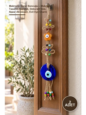 Yenilig 2 Adet Makrome Nazar Boncuğu – Makrome Tasarım Nazarlık, Dekoratif Süs, Nazar Aksesuarı, Evil Eye Charm