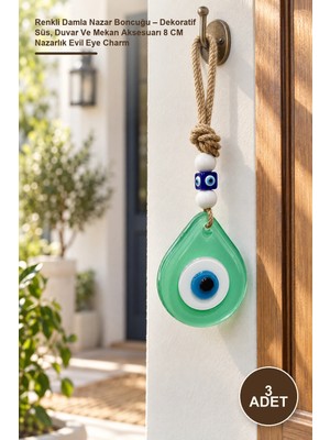 Yenilig 3 Adet Renkli Damla Nazar Boncuğu – Dekoratif Süs, Duvar ve Mekan Aksesuarı 8 cm Nazarlık Evil Eye Charm