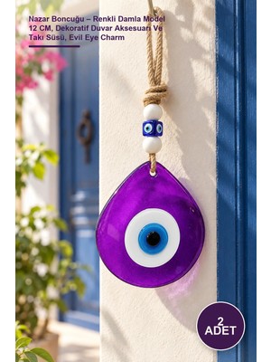 Yenilig 2 Adet Nazar Boncuğu – Renkli Damla Model 12 Cm, Dekoratif Duvar Aksesuarı ve Takı Süsü, Evil Eye Charm