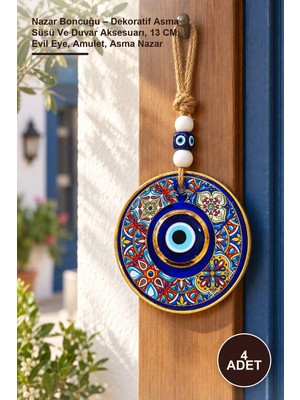 Yenilig 4 Adet Nazar Boncuğu – Dekoratif Asma Süsü ve Duvar Aksesuarı, 13 Cm, Evil Eye, Amulet, Asma Nazar