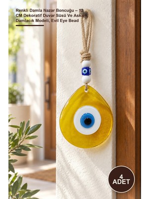 Yenilig 4 Adet Renkli Damla Nazar Boncuğu – 12 cm Dekoratif Duvar Süsü ve Askılık, Damlacık Modeli, Evil Eye Bead
