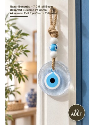 Yenilig 10 Adet Nazar Boncuğu – 7 cm Ipli Beyaz Dekoratif Süsleme ve Asma Aksesuarı Evil Eye Charm Talisman