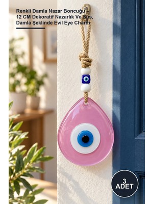 Yenilig 3 Adet Renkli Damla Nazar Boncuğu – 12 cm Dekoratif Nazarlık ve Süs, Damla Şeklinde Evil Eye Charm