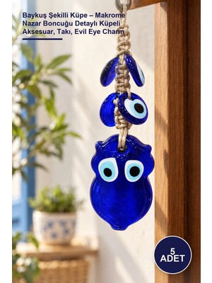Yenilig 5 Adet Baykuş Şekilli Küpe – Makrome Nazar Boncuğu Detaylı Küpeli Aksesuar, Takı, Evil Eye Charm