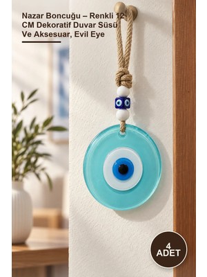 Yenilig 4 Adet Nazar Boncuğu – Renkli 12 cm Dekoratif Duvar Süsü ve Aksesuar, Evil Eye