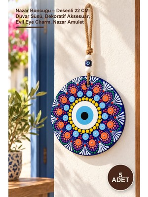 Yenilig 5 Adet Nazar Boncuğu – Desenli 22 cm Duvar Süsü, Dekoratif Aksesuar, Evil Eye Charm, Nazar Amulet
