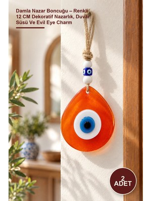 Yenilig 2 Adet Damla Nazar Boncuğu – Renkli 12 cm Dekoratif Nazarlık, Duvar Süsü ve Evil Eye Charm