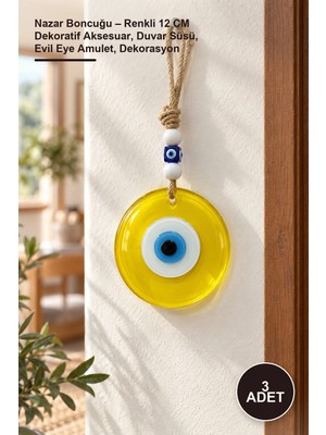 Yenilig 3 Adet Nazar Boncuğu – Renkli 12 cm Dekoratif Aksesuar, Duvar Süsü, Evil Eye Amulet, Dekorasyon
