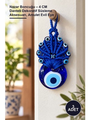 Yenilig 3 Adet Nazar Boncuğu – 4 cm Danteli Dekoratif Süsleme Aksesuarı, Amulet Evil Eye