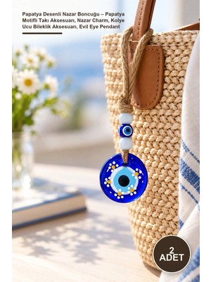 Yenilig 2 Adet Papatya Desenli Nazar Boncuğu – Papatya Motifli Takı Aksesuarı, Nazar Charm, Kolye Ucu Bileklik Aksesuarı, Evil Eye Pendant