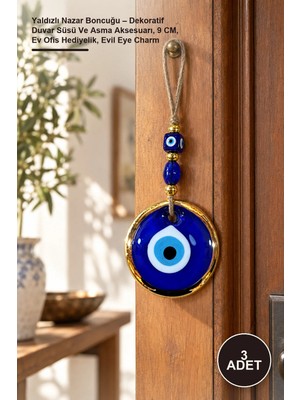 Yenilig 3 Adet Yaldızlı Nazar Boncuğu – Dekoratif Duvar Süsü ve Asma Aksesuarı, 9 Cm, Ev Ofis Hediyelik, Evil Eye Charm