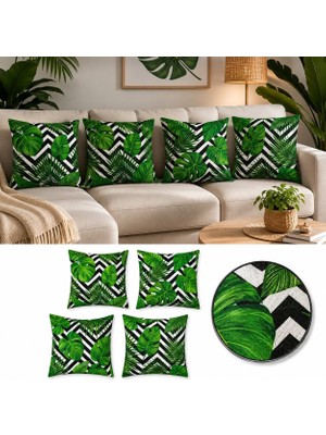 Vera Concept Store Dijital Baskı Tropikal Yaprak Desenli Dekoratif Yastık Kılıfı 45X45 cm – Fermuarlı, Yıkanabilir, Modern Yeşil Tasarım, 4'lü Set – Iç Yastık Dahil Deği