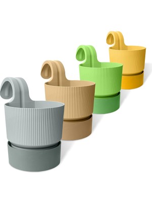 Vera Concept Store Iksora Tek Askılı Saksı Dekoratif Balkon Saksısı Tabaklı Mat Plastik Saksı (4 Adet, Karışık)