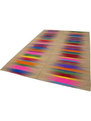 Vera Concept Store 203X287 cm Degrade Kilim Kahverengi Çizgili Yün El Dokuma Modern Geometrik Etnik Eskitme Desenli Boho Oturma Odası Salon Yolluk Koridor Mutfak Halısı