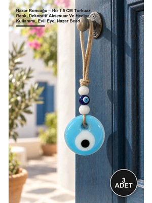 Yenilig 3 Adet Nazar Boncuğu – No 1 5 cm Turkuaz Renk, Dekoratif Aksesuar ve Hediye Kullanımı, Evil Eye, Nazar Bead