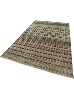 Vera Concept Store 171X278 cm Kareli Kilim Kahverengi Kareli Yün El Dokuma Modern Geometrik Etnik Eskitme Desenli Boho Oturma Odası Salon Yolluk Koridor Mutfak Halısı