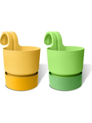 Vera Concept Store Iksora Tek Askılı Saksı Dekoratif Balkon Saksısı Tabaklı Mat Plastik Saksı (2 Adet, Karışık 2)