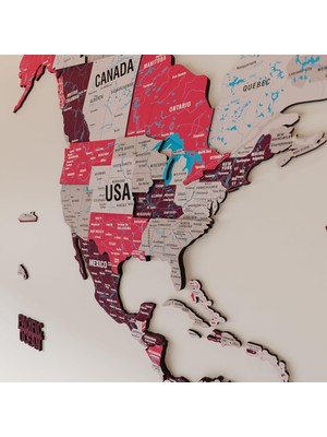 Vera Concept Store Colorfull Worlds 3D 3D Ahşap Dünya Haritası Duvar Tablosu – Renkli World Map Wall Art – Seyahat Takip Haritası (Push Pinli) – Ev & Ofis Dekoru – Hediy