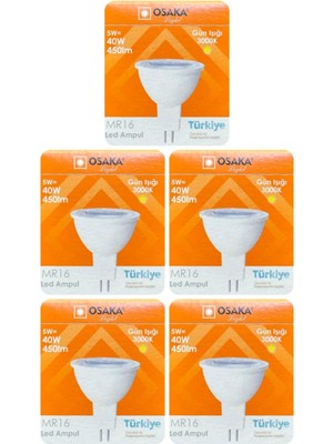 Vera Concept Store 5W (40W) Sarı Işık (3000K) MR16 G4 LED Çanak Ampul, 5 Adet
