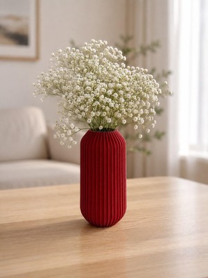 Vera Concept Store Kırmızı Çizgili Dekoratif Çiçek Vazosu, Modern Stil, 15 cm x 7.5 cm / Pla 3D Baskı