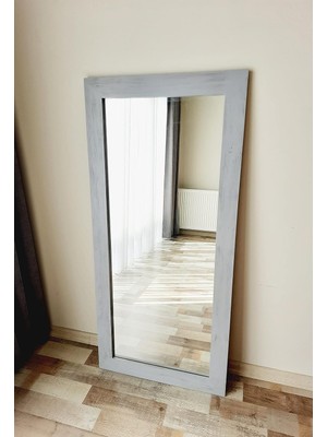 Vera Concept Store Dfn Wood Masif Ahşap Dikdörtgen Gri Dekoratif Duvar Salon Ofis Boy Aynası 120X50 cm