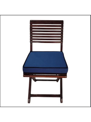 Vera Concept Store 40X40 Desensiz Su ve Leke Itici Duck Kumaş Fermuarlı Bağcıklı Biyeli Sandalye Minderi 5 cm (Gece Mavisi - Siyah Biyeli)
