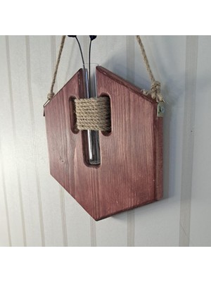 Vera Concept Store Rustik Altıgen Ahşap Duvar Saksısı, El Yapımı Çam, 18X18 Cm, Cam Tüp Vazolu, Ip Detaylı, Dekoratif Ev Aksesuarı (Antik Mese)