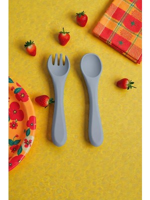 Vera Concept Store Mavisilikon Bebek Beslenme Seti, Kaşık ve Çatal, 140MM, 24G
