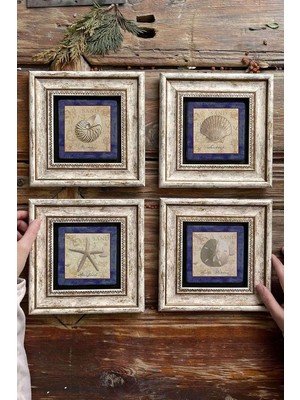 Vera Concept Store Oscar Stone Decor Çerçeveli Taş Tablo Duvar Dekoru 20X20CM 4'lü Set Deniz Kabuğu Seti Shell 4-4CDD-190