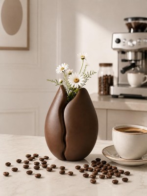 Vera Concept Store Kahve Çekirdeği Tasarımlı Dekoratif Vazo, Kahverengi, Mat Finish, 15 cm Yükseklik, 10 cm Genişlik, Modern Masaüstü Dekorasyon Objesi / Pla 3D Baskı