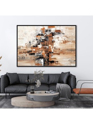 Vera Concept Store Yağlı Boya Dokulu Tablo Kahverengi Bej Soyut Siyah Çerçeveli 90 x 120 cm U08147