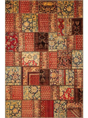 Vera Concept Store Kırmızı Temalı Karma Motifli Patchwork Desenli Etnik Vintage Dekoratif Halı 4777, 75 x 200
