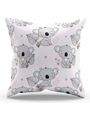 Vera Concept Store Çift Tarafı Baskılı Koala Desenli Süet Kırlent Kılıfı