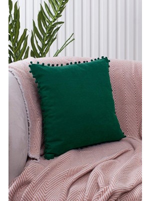 Vera Concept Store Asdiva Renk ve Ölçü Seçenekli Yeşil Ponponlu Kırlent Kılıfı Dekoratif Düz Sade Punch Panoroma Yeşil 45X45