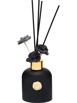 Vera Concept Store 130 ml Siyah Cam Şişe Seramik Çiçek Taş Bambu Çubuklu Black Vanilya Oda Kokusu
