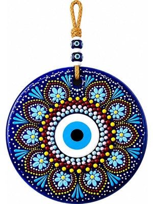 Vera Concept Store El Boyaması Nazar Boncuğu Duvar Süsü 22 cm | Vitray Sanatı ve Mandala Tasarım | El Yapımı Dekoratif Duvar Panosu | Ev, Ofis, Giriş Kapısı ve Yeni Ev H