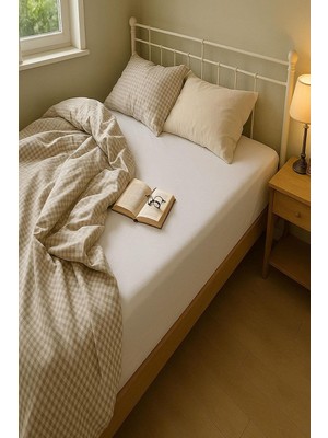 Vera Concept Store 200 x 200 cm Battal Boy Düz Pamuklu Çift Kişilik Lastikli Fitted Penye Çarşaf