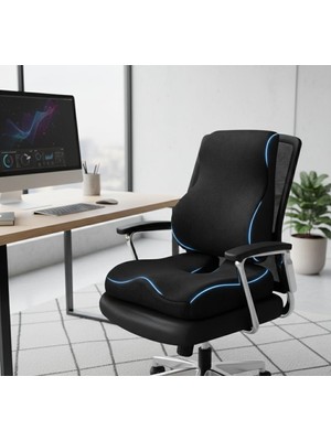 Vera Concept Store Araç Ofis Koltuk Sırt Bel Destek Minderi ve Visco Oturma Minderi Seti, Siyah